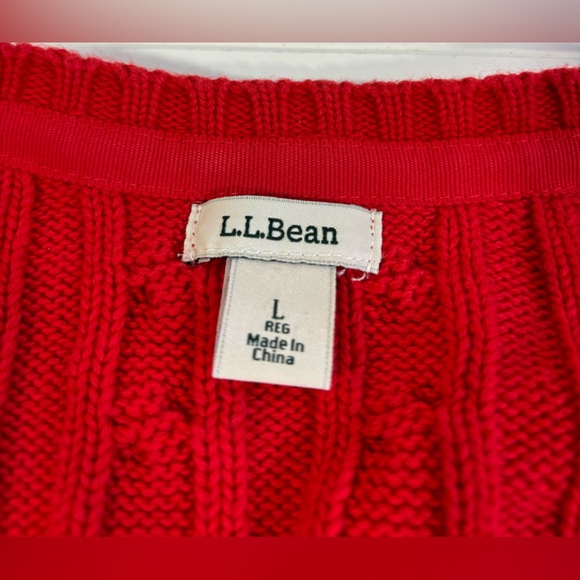 LL Bean Red Cable Knit Sweater Women’s Size Large V Neck Cotton - Picture 9 of 13